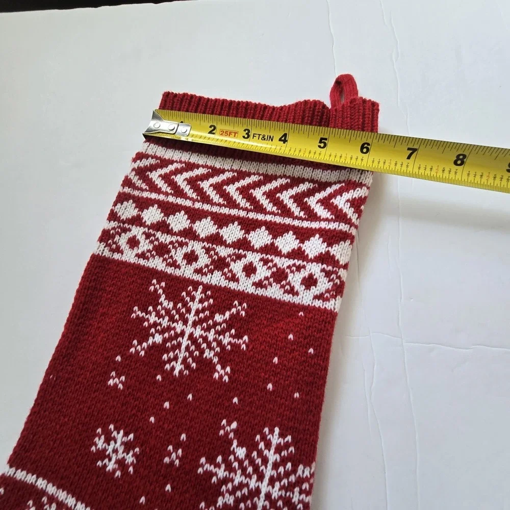 Fair Isle Knitted Christmas Stocking Nordic Snow Red Cream Holiday Christmas